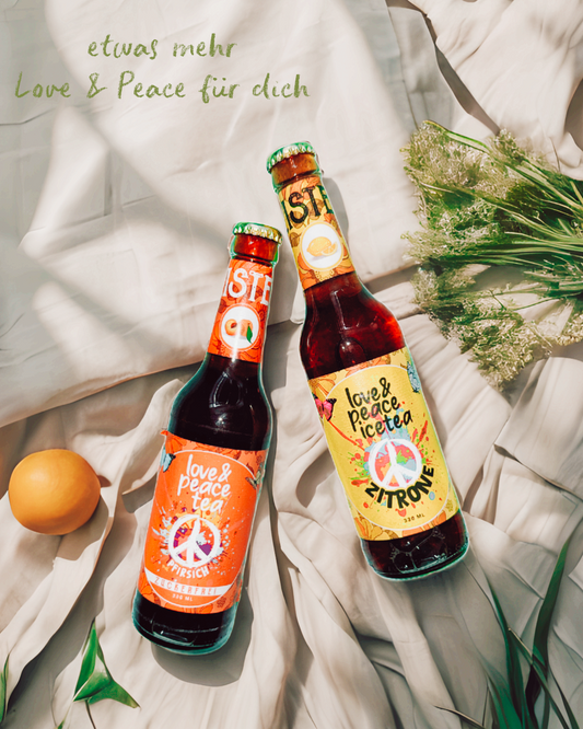 6er-Pack Love and Peace Eistee Zitrone und Pfirsich ohne Zucker gemischt