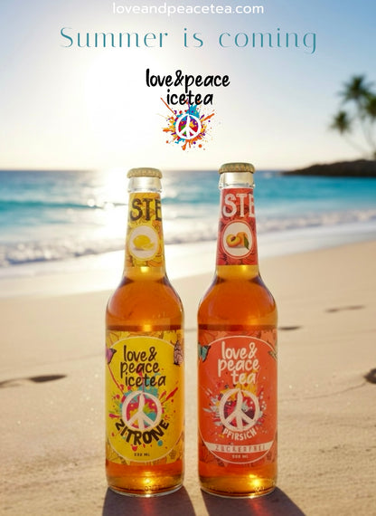 6er-Pack Love and Peace Eistee Zitrone und Pfirsich ohne Zucker gemischt